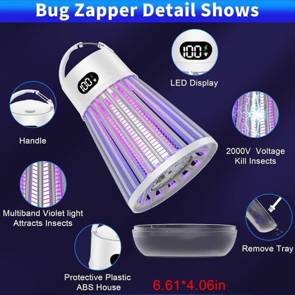 OBOSOE Bug Zapper Udendørs og indendørs - genopladelig myg og flyve Killer, USB LED lys fælde bærbar trådløs elektrisk myg Zappers Killer , Camping