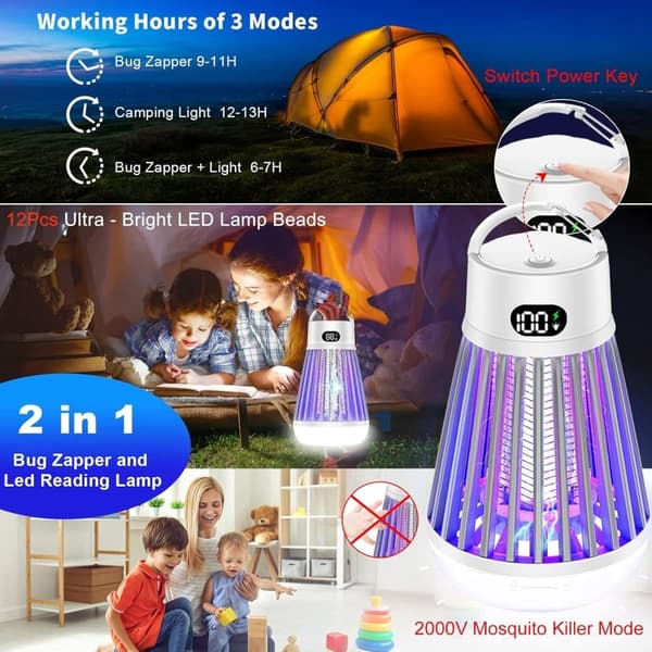OBOSOE Bug Zapper Udendørs og indendørs - genopladelig myg og flyve Killer, USB LED lys fælde bærbar trådløs elektrisk myg Zappers Killer , Camping