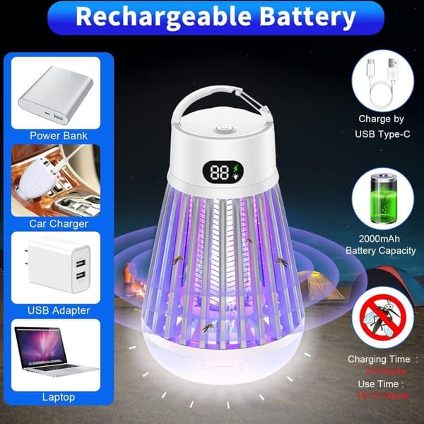 OBOSOE Bug Zapper Udendørs og indendørs - genopladelig myg og flyve Killer, USB LED lys fælde bærbar trådløs elektrisk myg Zappers Killer , Camping