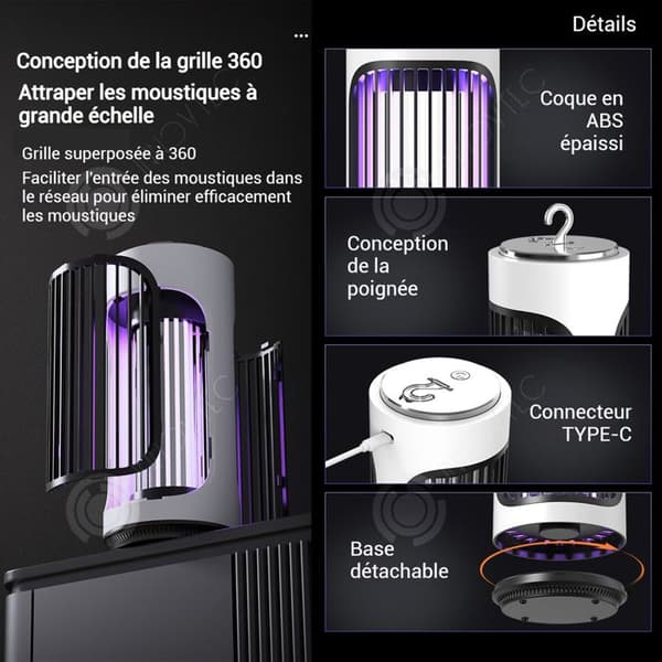 INN Myggmedel 1200 mah 9,2 x 9,2 x 21,2 cm förstorat fönster elnät 3600 v snabb laddning typ-c myggfälla