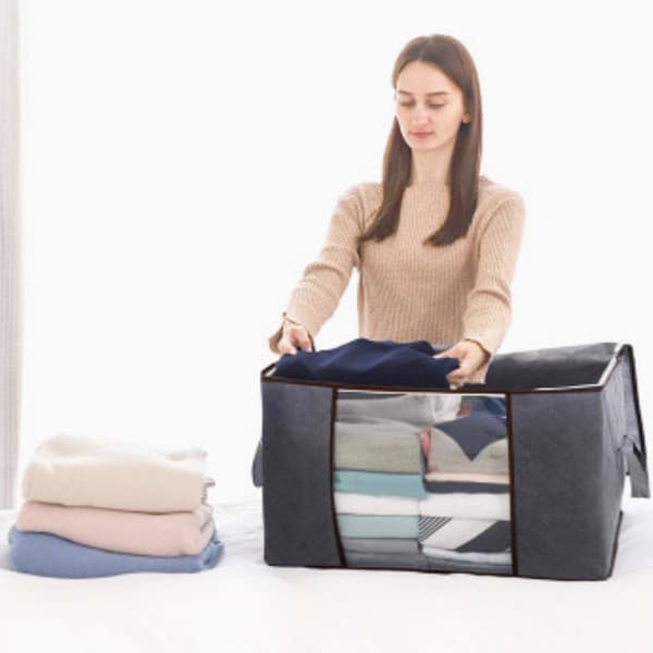 INF Opbevaringspose til lagner, tæpper, tøj Grå 60x43x35 cm 2-pack