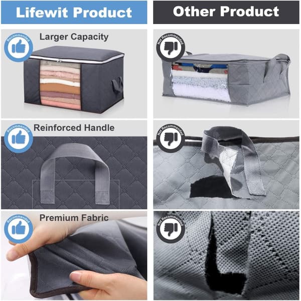 INF Opbevaringspose til lagner, tæpper, tøj Grå 60x43x35 cm 2-pack