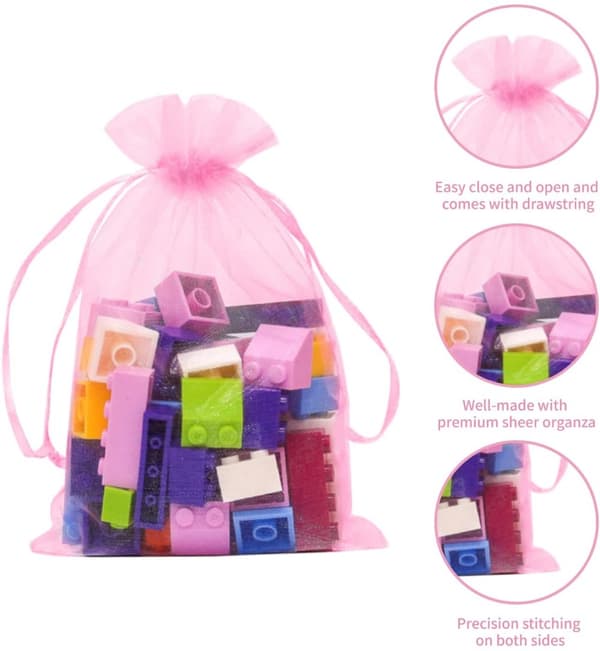 INF 50 Pack elegantti vaaleanpunainen organza kiristysnauha laukkuja - koruja ja lahjoja (7x9cm) Vaaleanpunainen