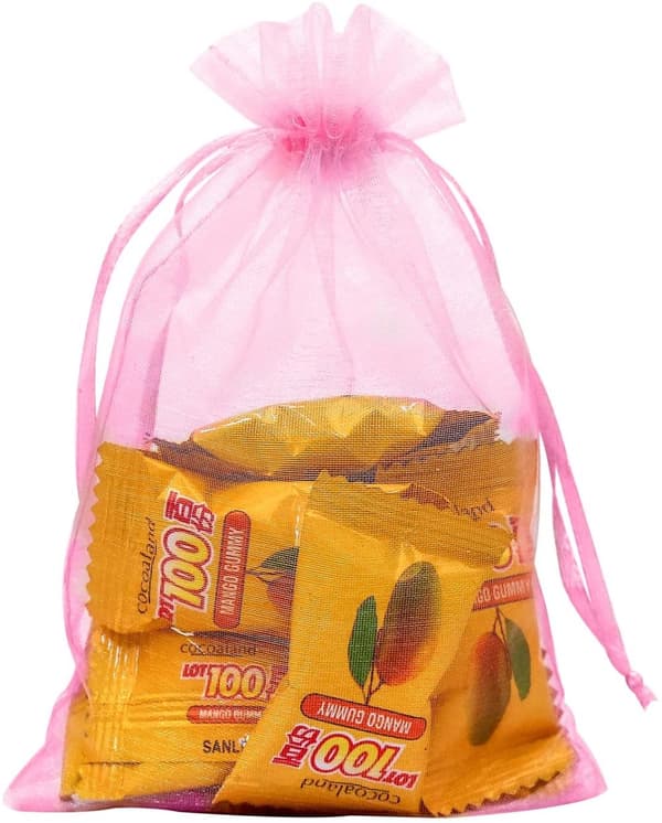 INF 50 Pack elegantti vaaleanpunainen organza kiristysnauha laukkuja - koruja ja lahjoja (7x9cm) Vaaleanpunainen