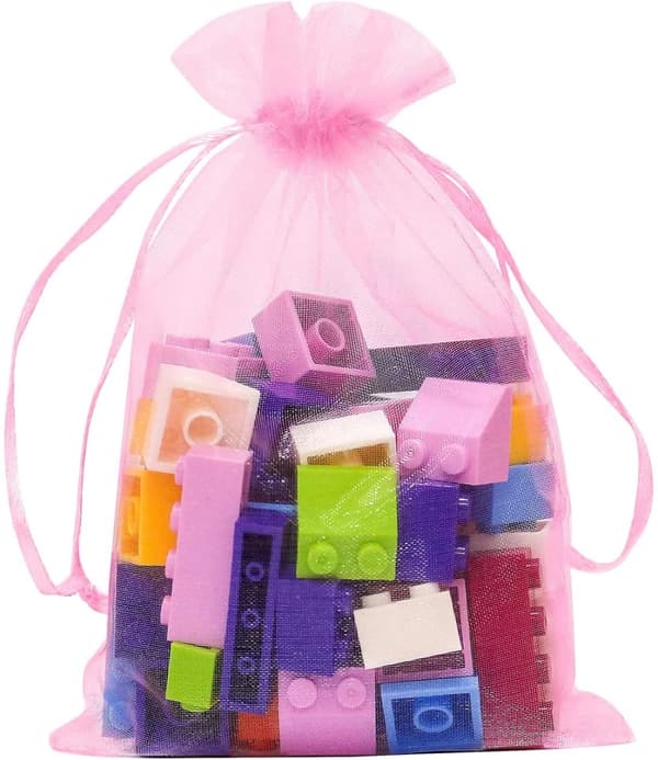 INF 50 Pack elegantti vaaleanpunainen organza kiristysnauha laukkuja - koruja ja lahjoja (7x9cm) Vaaleanpunainen