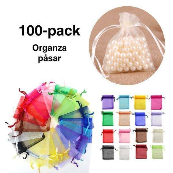 100 Organza poser, 9 x 7cm - Håndsydd