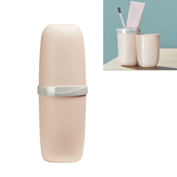 4 st medföljande kopp Rese Bärbar Munvatten Tandborste Box (Lotus Root Pink)