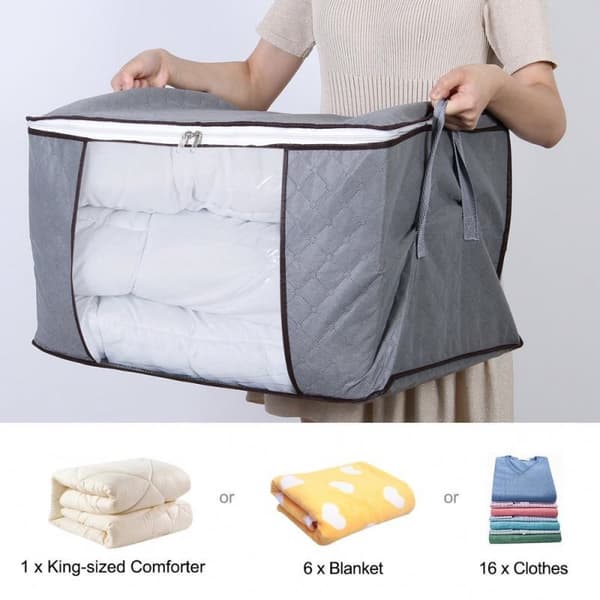 INF Opbevaringspose til lagner, tæpper, tøj Grå 60x43x35 cm   1-pack
