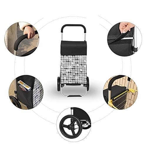 Songmics Shopping Trolley on Wheels, indkøbskurv, lastkapacitet 40L, 47 x 33 x 97 cm, sort