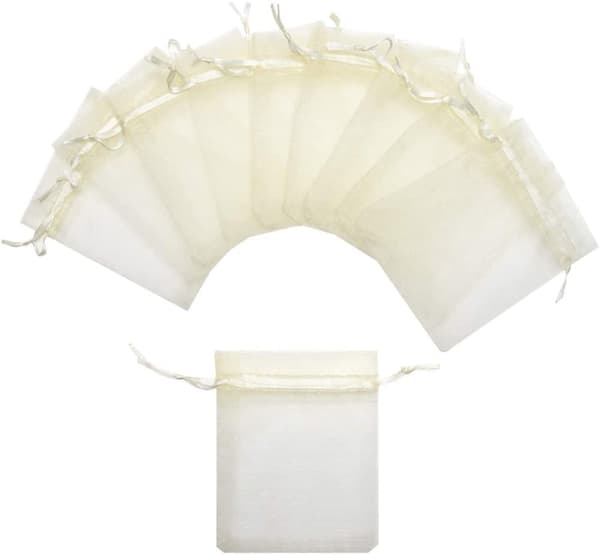 Små gaveposer med snor Organza 25-pak 7x9 cm Hvid