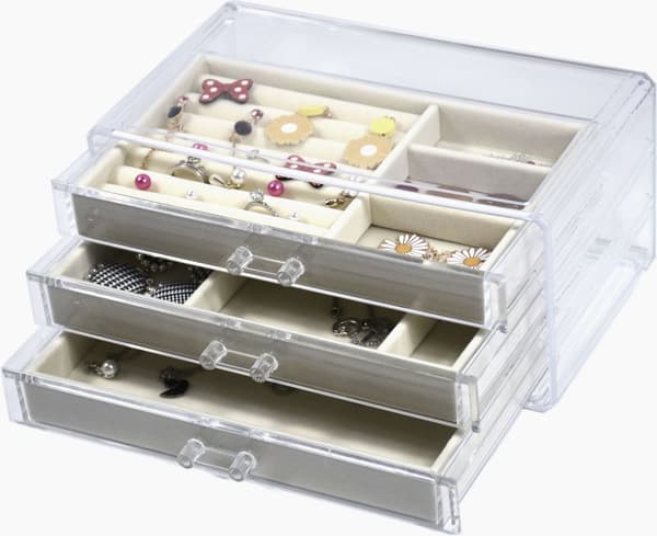 Akryl smyckeskrin 3 lådor Beige
