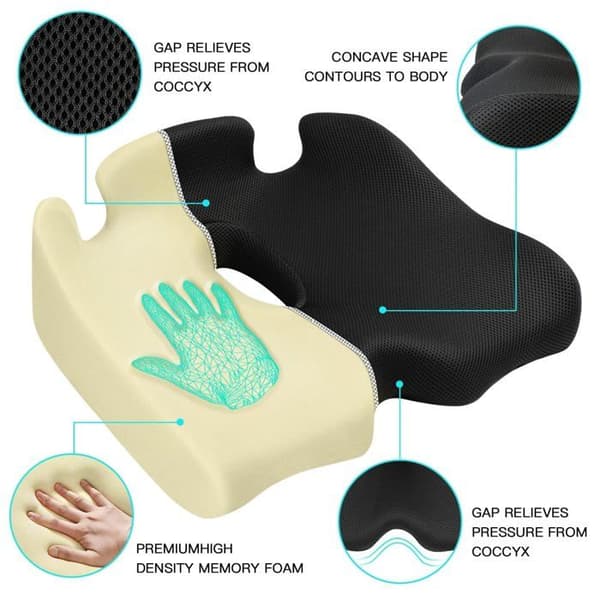 Benazcap - BE-Sittdyna Svart - Memory Foam Office Chair Sittdyna, Reducerar ischias (svart)