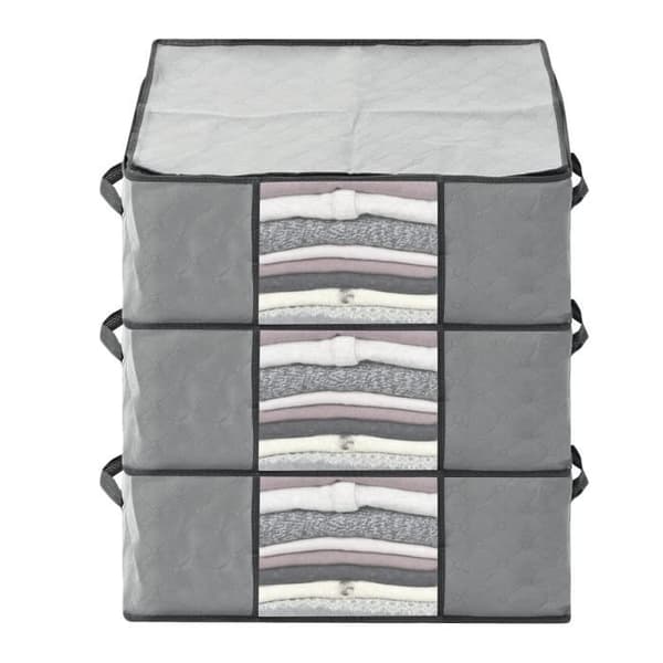 Set med 3 Vakuum förvaringspåse Quilt Kläder förvaringsväska GRÅ
