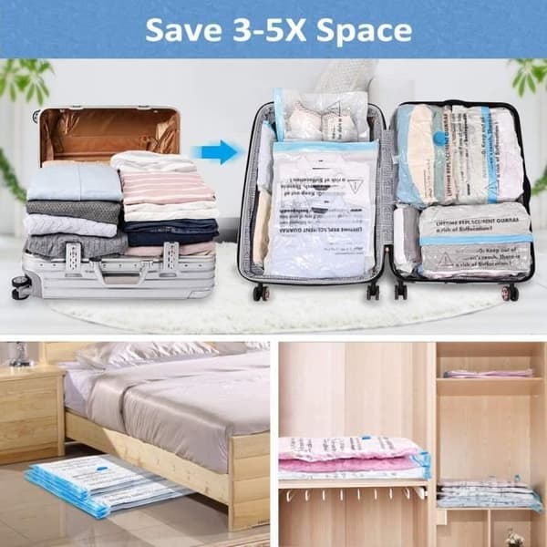 Vakuumförvaringspåsar Vakuumförvaringsskydd Paket med 15 tjocka Typ 1XXL + 2XL + 5L + 5M + 2S Återanvändbara resor