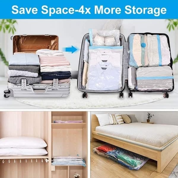 Vakuumförpackningar 8 Pack 4*80x60 + 4*60x40cm Vakuumförvaringspåsar för Resor för Kläder, Filtar, Täcken