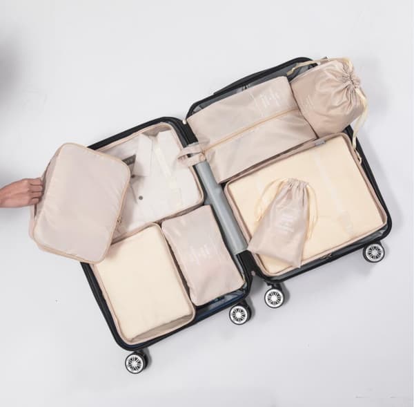 INF Beige 10-delt rejseopbevaringstaskesæt-organisatorer til bagage, tøj, sko og tilbehør