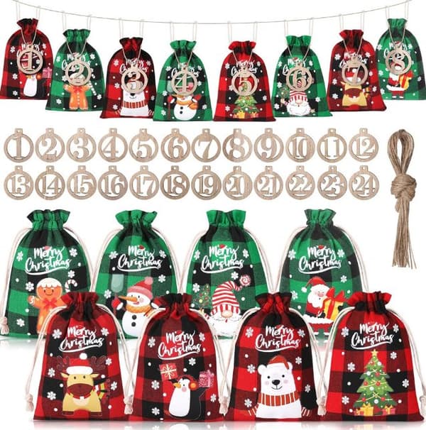 INF Jouluiset juuttilahjapussit 24-pack