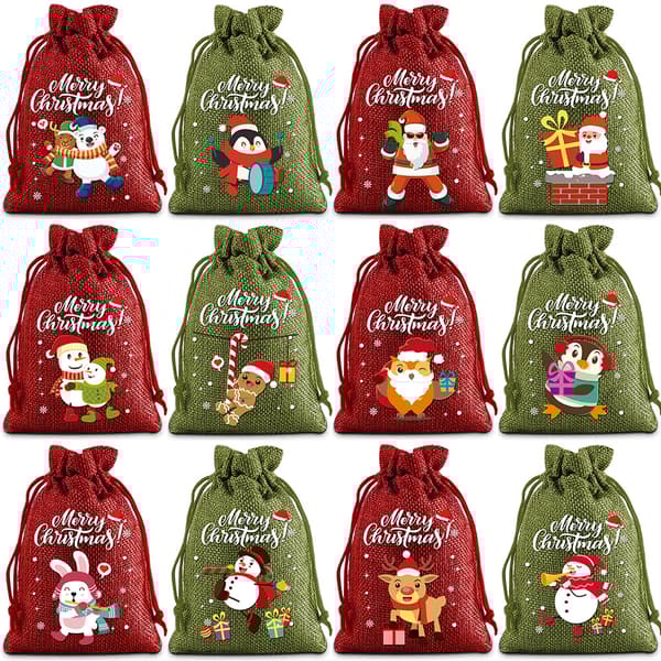 INF Jouluiset juuttilahjapussit 12-Pack