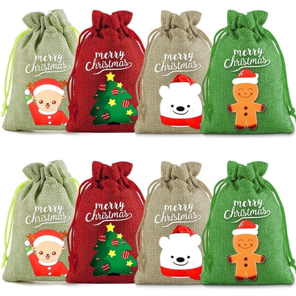 INF Jouluiset juuttilahjapussit 8-Pack