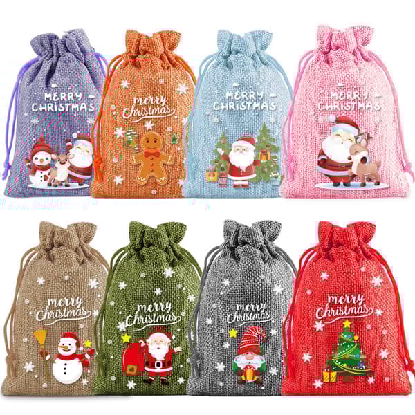 INF Jule jute gaveposer 8-Pack