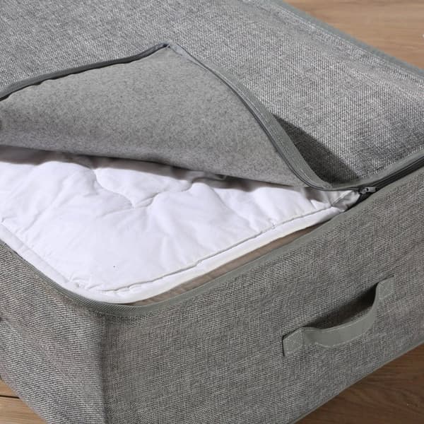 Housse de rangement couette en tissu effet lin gris - L66 cm