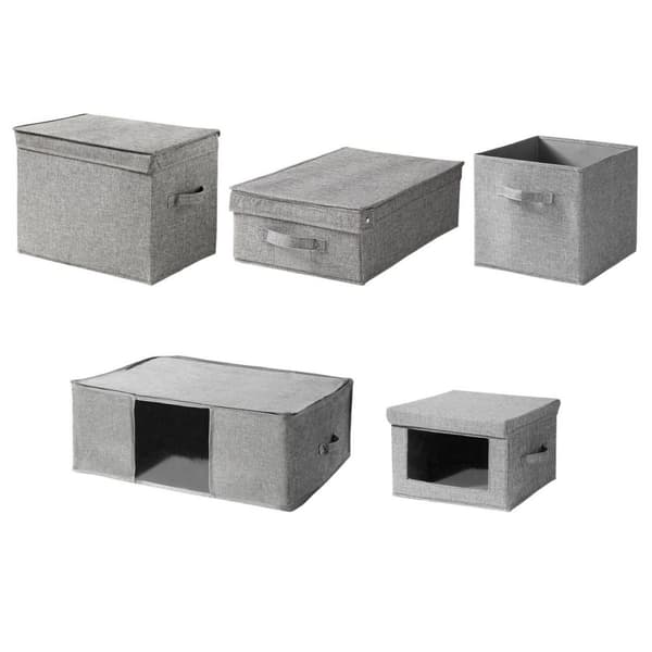 Housse de rangement couette en tissu effet lin gris - L66 cm