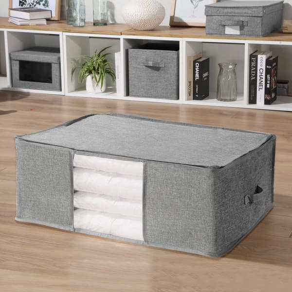 Housse de rangement couette en tissu effet lin gris - L66 cm
