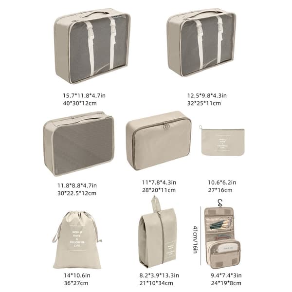 INF 8-delers sett med pakkekuber til reise - Beige