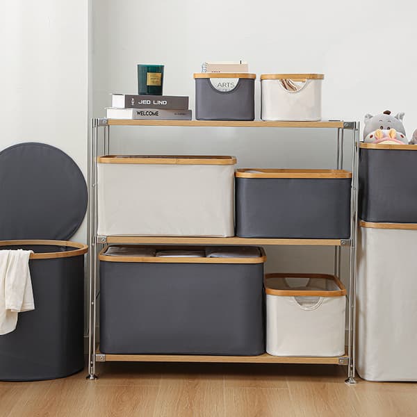 INF Sammenklappelig vasketøjskurv med låg, beige