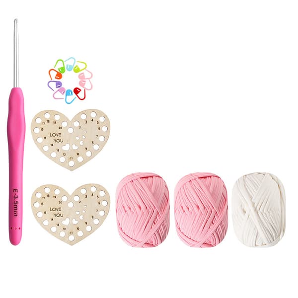 INF Pink & White Hjerteformet Hæklet Opbevaringskurv Kit