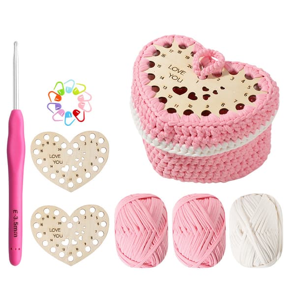 INF Pink & White Hjerteformet Hæklet Opbevaringskurv Kit