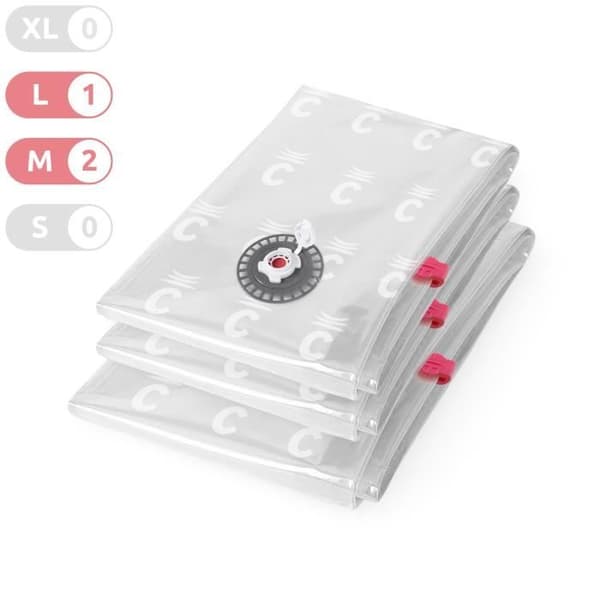 COMPACTOR Set med 3 Aspispace kompressionspåsar 2 storlekar M och L transparenta