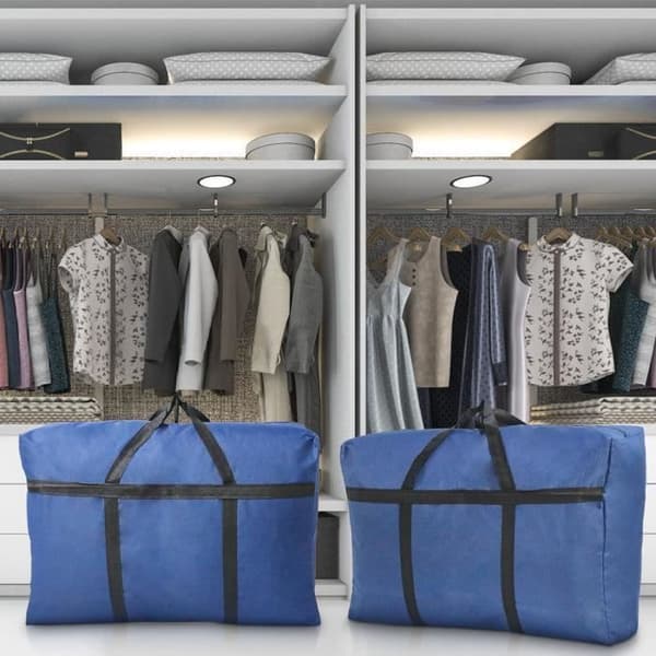 3X85 L Fällbar Sänglåda Stort Förvaringsorganisatörsäck för Kläder, Säck för Duntäcke, Filtar (72x46x26, Blå)