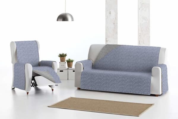 Eysa - F238203 - Dimskydd, Microfiber, C/3 Blå-Grå, 3-sits 160 cm. Lämplig för soffor från 170 till 210 cm