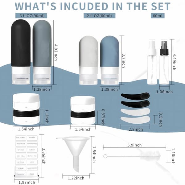 INF Portable reise lekkasjesikre silikonbeholdere 60ml+90ml Sort