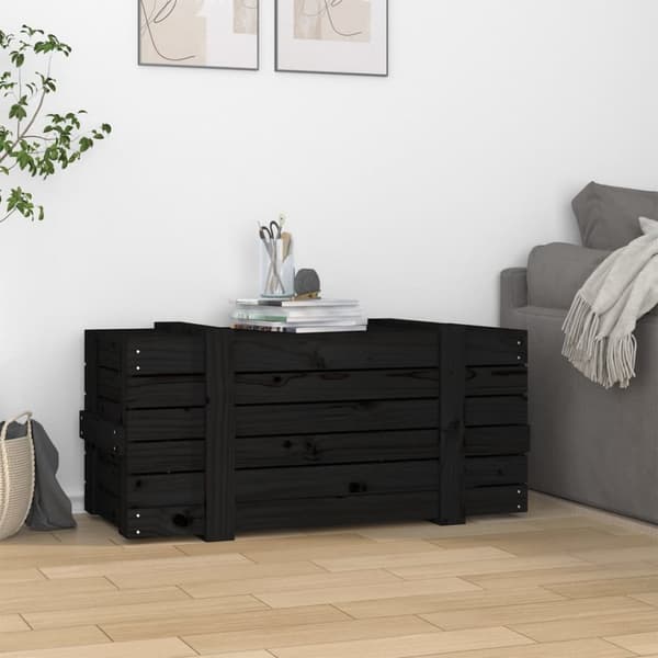 The Living Store opbevaringskasse 91x40,5x42 cm massivt fyrretræ sort -  Opbevaringskasser