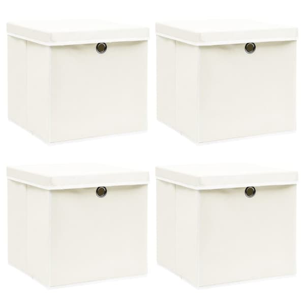 The Living Store opbevaringskasser med låg 4 stk. 32x32x32 stof hvid -  Opbevaringskasser