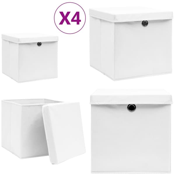 Opbevaringskasser med låg 4 stk. 28x28x28 cm hvid - Opbevaringskasse - Opbevaringskasser - Home & Living