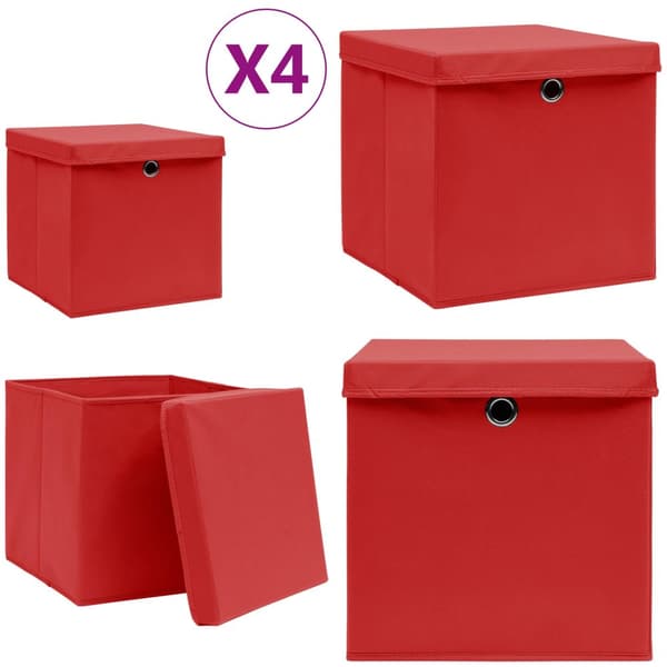 Opbevaringskasser med låg 4 stk. 28x28x28 cm rød - Opbevaringskasse - Opbevaringskasser - Home & Living