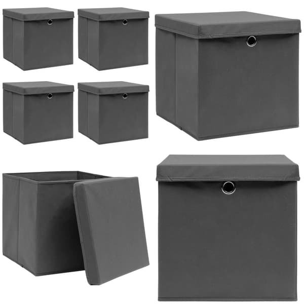 Opbevaringskasser med låg 4 stk. 32x32x32 stof grå - Opbevaringskasse - Opbevaringskasser - Home & Living
