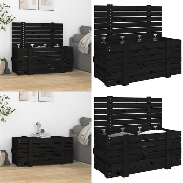 Opbevaringskasse 91x40,5x42 cm massivt fyrretræ sort - Opbevaringskasse - Opbevaringskasser - Home & Living