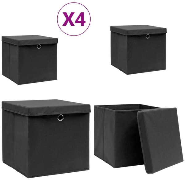 Opbevaringskasser med låg 4 stk. 28x28x28 cm sort - Opbevaringskasse - Opbevaringskasser - Home & Living