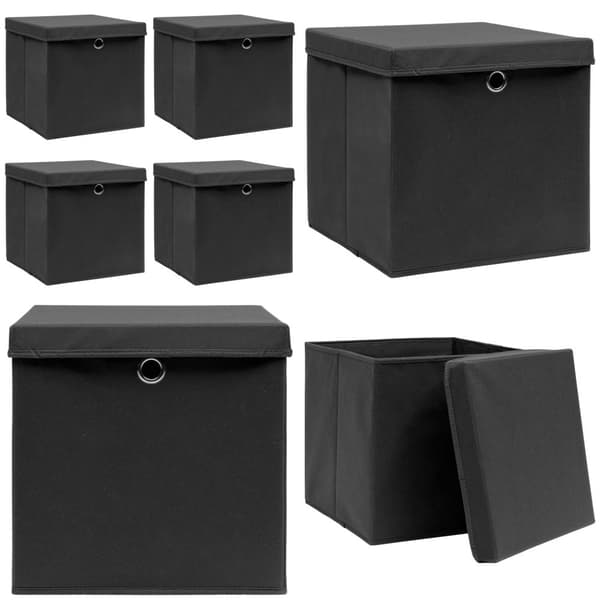 Förvaringslådor med lock 4 st svart 32x32x32 cm tyg - Förvaringslåda - Förvaringslådor - Home & Living