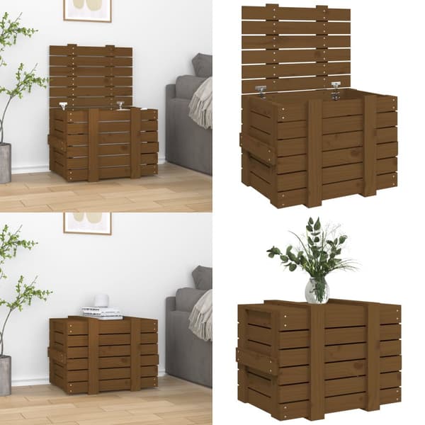 Opbevaringskasse 58x40,5x42 cm massivt fyrretræ gyldenbrun - Opbevaringskasse - Opbevaringskasser - Home & Living