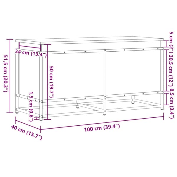 vidaXL opbevaringsboks med låg 100x40x51,5 cm konstrueret træ sort
