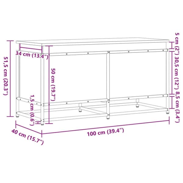 vidaXL Oppbevaringsboks med lokk brun eik 100x40x51,5cm konstruert tre