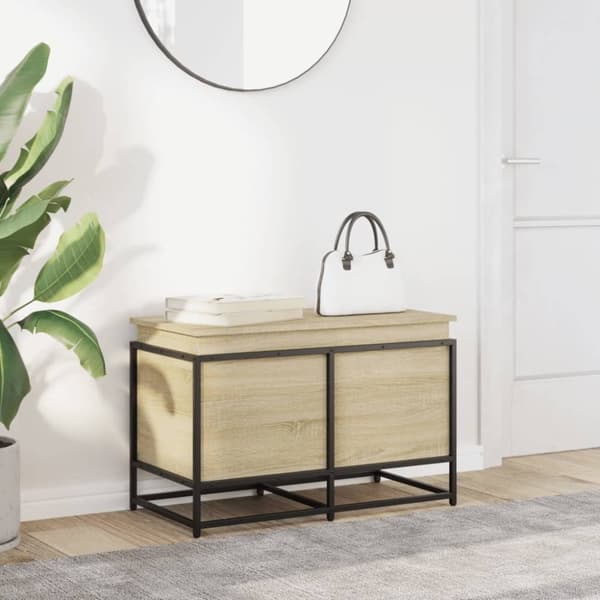 vidaXL opbevaringsboks med låg 80x40x51,5 cm konstrueret træ sonoma-eg