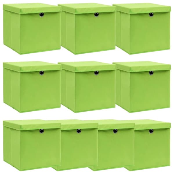 Förvaringslådor med lock 10 st grön 32x32x32 cm tyg