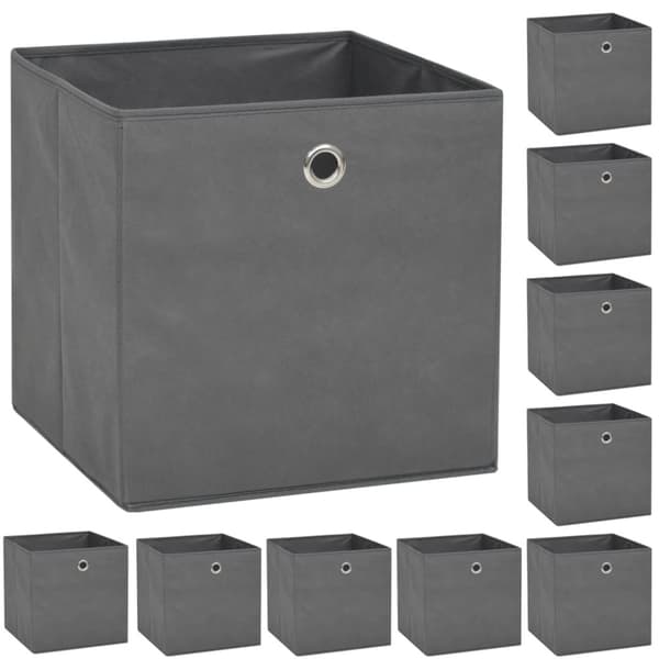 Förvaringslådor 10 st non-woven tyg 32x32x32 cm grå