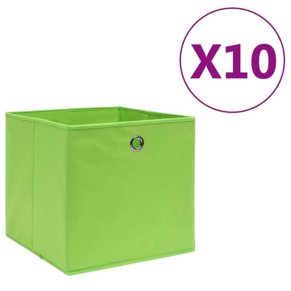 Förvaringslådor 10 st non-woven tyg 28x28x28 cm grön